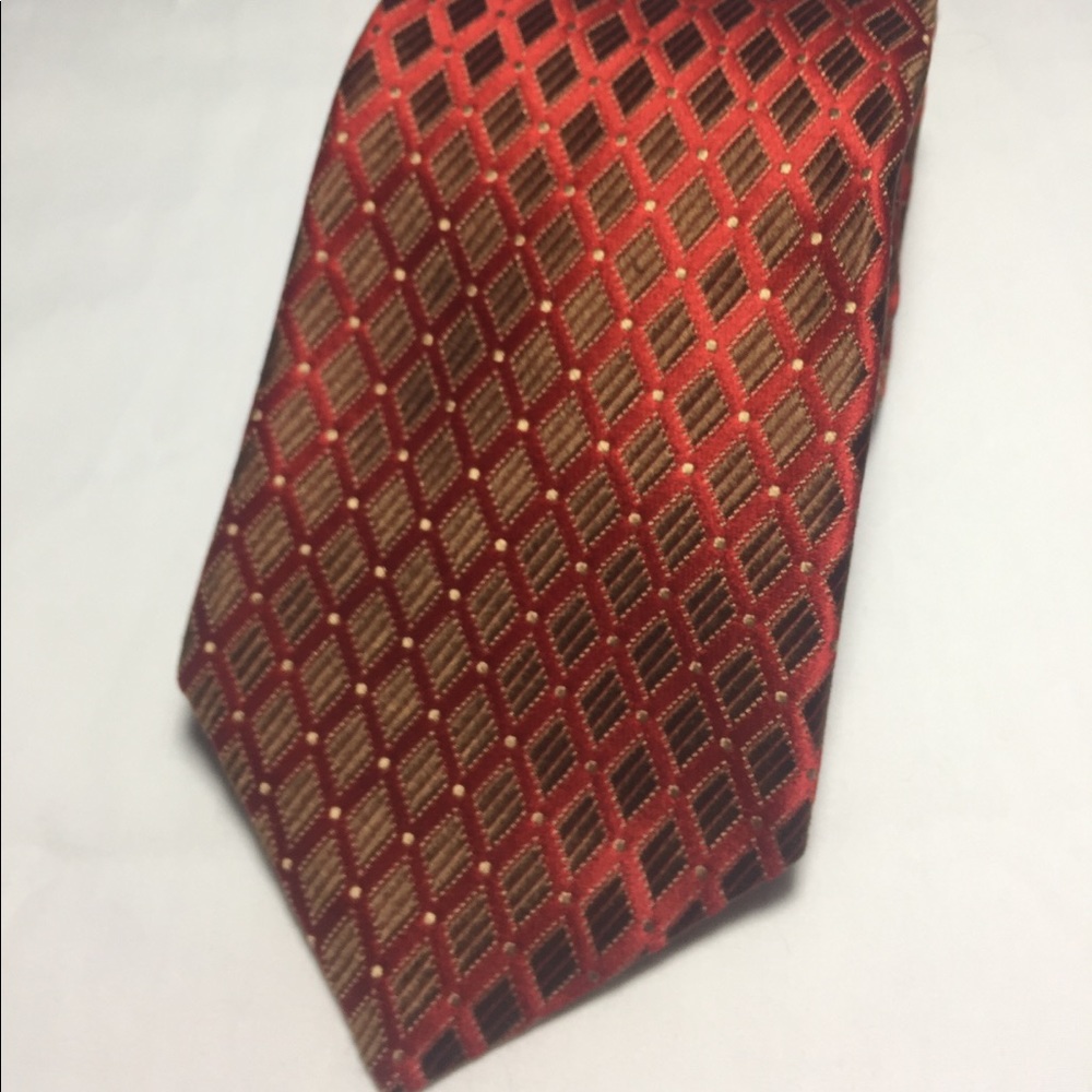 Ike behar 100% silk red and brown diamond tie
